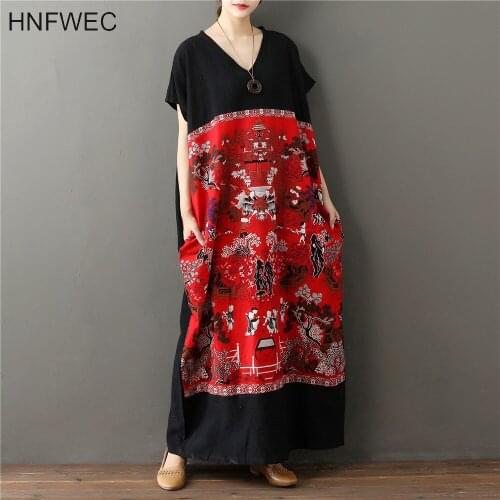 2020 New Spring and Summer Long Dress Women Chinese Style Cotton and Linen Ladies Dress Temperament Robe Female V934