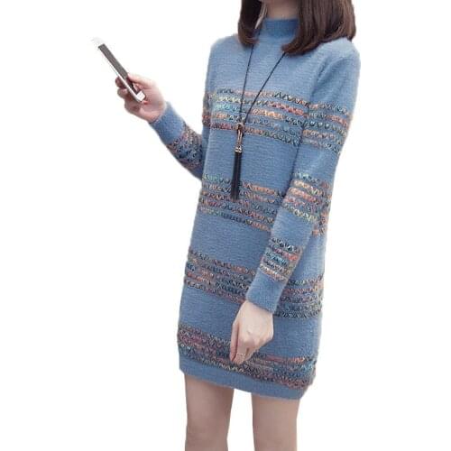 Autumn Winter Women Sweater Pullover Dress New Fashion Loose Knit Sweater Dress Female Mid-length Plus Size Vestidos Knit dress