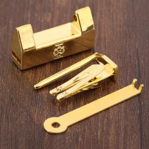1pc 32*18*9mm Gold Padlock for Suitcase Drawer Cabinet Door Hardware Locks Jewelry Wooden Box Old Lock Padlock