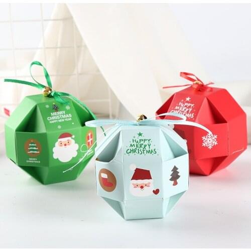 10pcs Christmas Candy Treat Boxes with bell Xmas Santa Claus Elements Patterns Boxes Gift Boxes for Christmas Party Favors