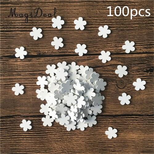 100pcs White Mini Wooden Flower Shapes Pieces Home Decoration Embellishment DIY Art Craft Scrapbooking Wedding Favors