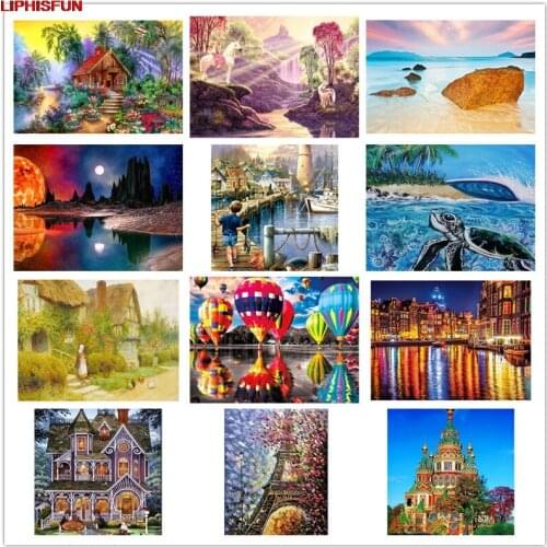 5D Full Drill Diy Diamond Painting Cross Stitch Resin Square/round Diamond Embroidery Home Decoration landscape castle rural