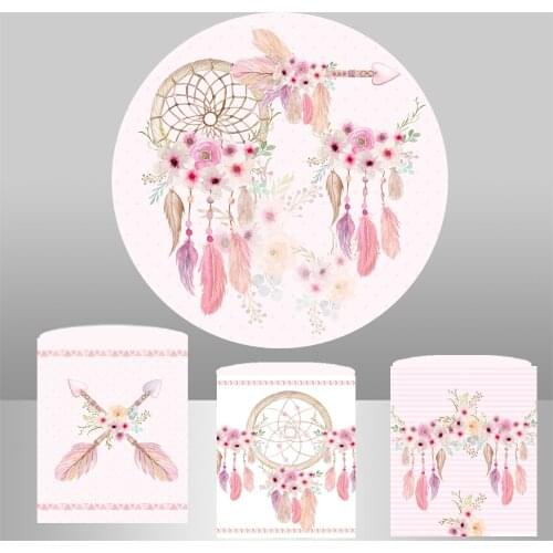 Watercolor Decoration bohemian dreamcatcher boho feathers Backdrop round background birthday decor column/cylinder Covers YY-643