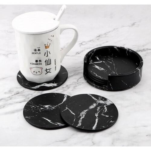 Anti-Slip Heat Insulated Table Placemats Creative 6PCS PU Leather Marble Coaster Drink Coffee Cup Mat Tea Pad Placemats