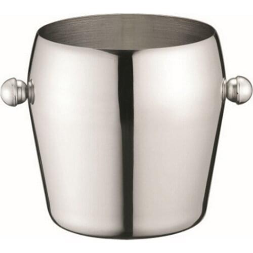Behokic 1L Stainless Steel Ice Bucket Bar Pub Wine Beer Champagne Whisky Cooler Bottle Cubes Bucket Container Round Side Handle