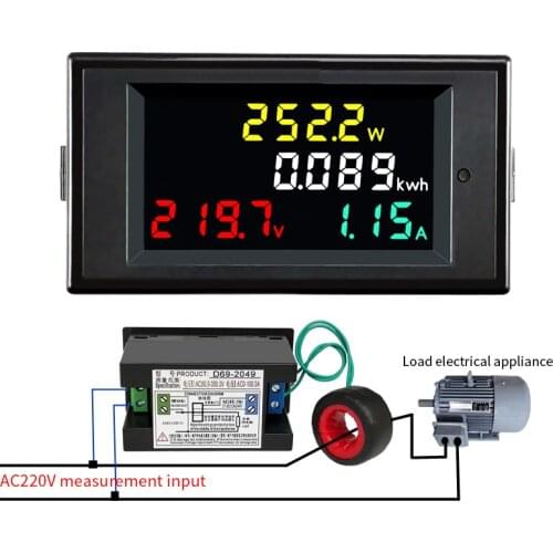 Color Screen 180 Degrees LED Display Panel Meter with Voltmeter Ammeter Energy Meter Active Power 80-300V/200-450V 100A