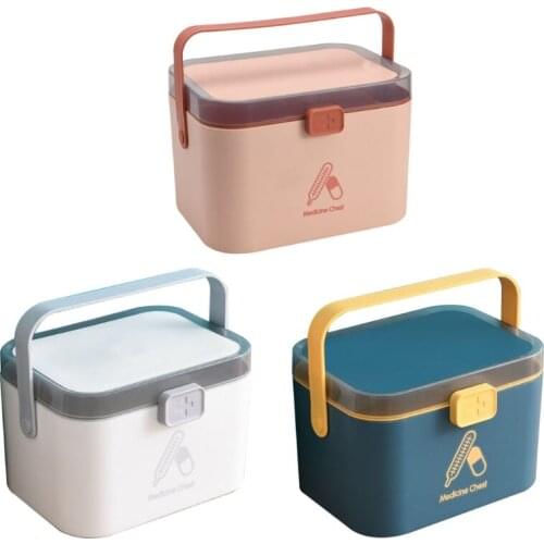 2 Layers Medicine Storage Box Plastic Rectangle First Aid Case Pill Organizer
