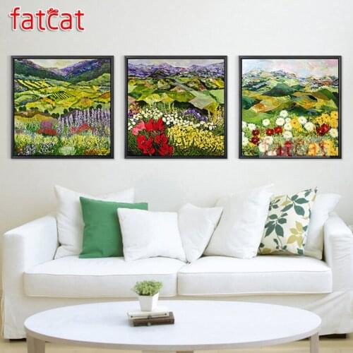 FATCAT Abstract spring landscape flowers 5d diy diamond painting full square round drill diamond embroidery kit triptych AE2619