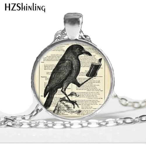 HZ--A298 Raven Pendant Crow Necklace Hot Glass Dome Jewelry Glass Cabochon Dome Pendants Necklaces Bird Jewelry HZ1