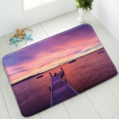 Ocean Scenery Bath Mat Wooden Bridge Sunset Boat Natural Landscape Indoor Floor Mats Bathroom Bedroom Doormat Absorbent Carpet