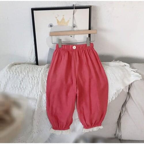 Summer Cotton Thin Breathable Pants Children Prevent Mosquito Lace Floral Candy Color Loose Cotton Pants