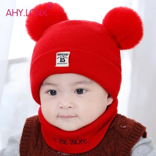 Fashion Baby Hats Winter Newborn Hats Knitted Warm Bear Round Machine Cap Protects Ear Bonnet Baby Caps + Scarf Suits