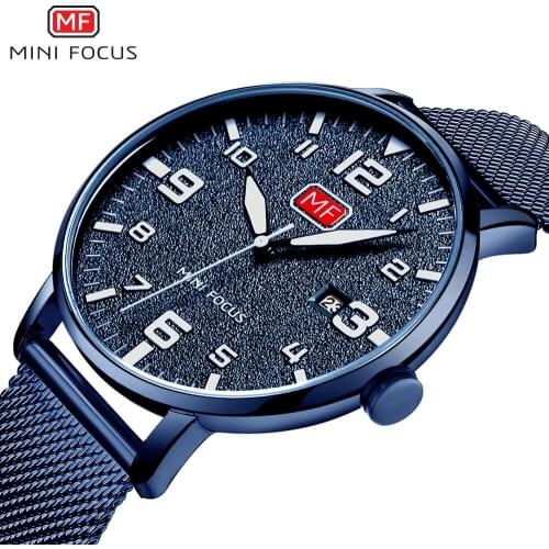 MINIFOCUS 2021 Men Watch Quartz Clock Man Waterproof Wrist Watches Luxury Brand Men Fashion Blue Stainless Steel Wristwatch Mens