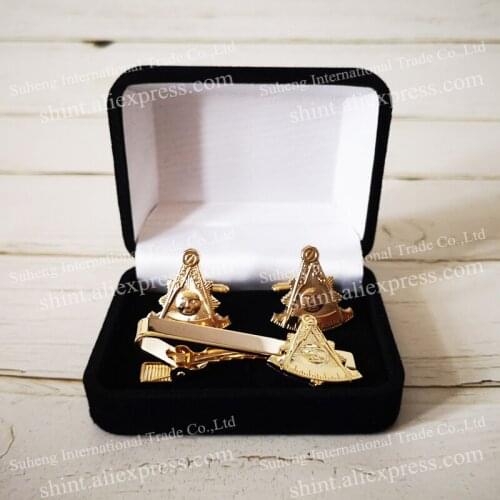 Masonic Cufflinks & Tie Clip Mason Freemason Velvet Boxed
