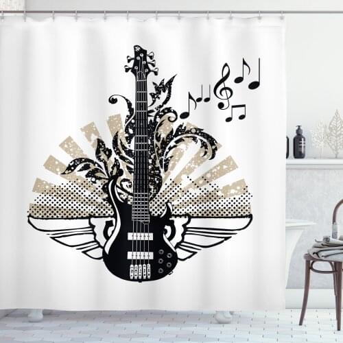 Guitar Shower Curtain Set Geometrical Stripes Swirls Dots Lines Curtain for Bathroom Decor 12 Hooks Decorative Bath Accessory