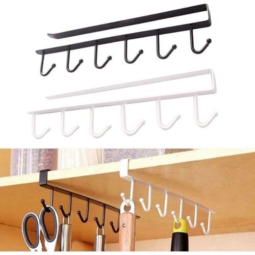 New Storage Rack Organiser Rack Kitchen Hook Tools Black And Whi 6 Hooks Cup Holder Hang Multifunctional Kitchen Cabinet Shelf