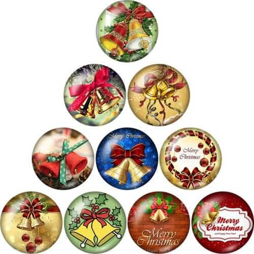 New Merry Christmas Bells 10pcs 12mm/16mm/18mm/25mm Round photo glass cabochon demo flat back Making findings ZB0585
