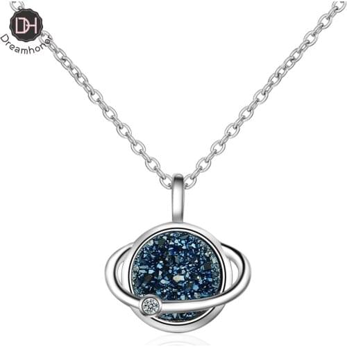 Dreamhonor 925 Sterling Silver Blue Planet Pendants Necklaces 2021 Fashion Jewelry lue Crystal Agate Female Necklaces