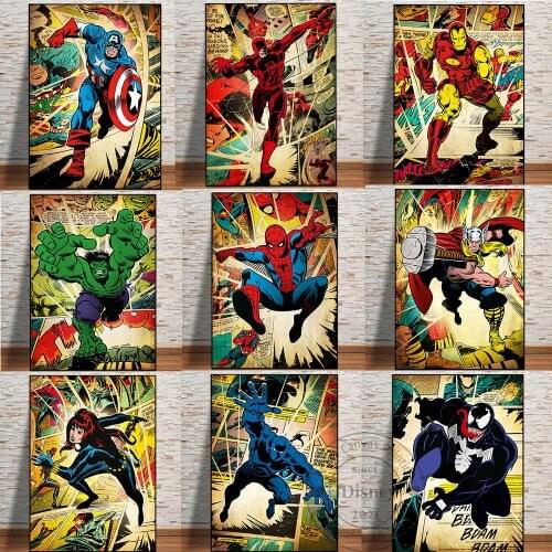 Marvel Characters Poster Art Spideman Black Widow Iron Man Prints for Pop Wall Art Canvas Painting for Living Room Home Decor