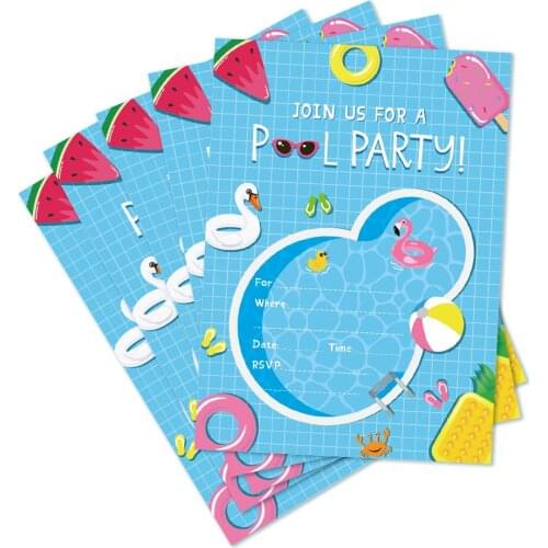 Swimming Pool Birthday Party Invitations Cards Summer Wedding Baby Shower Cartoon Invitations Kids Party Favors Decorations