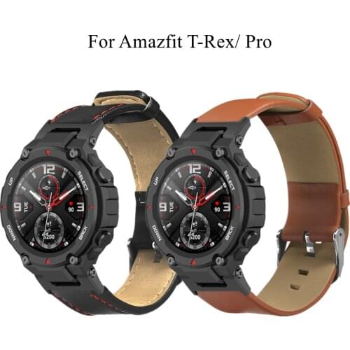 For Xiaomi Amazfit T-Rex Pro Strap Genuine Leather Band Replacement Sport Bracelet Watchbands Black for Amazfit T-Rex Accessory