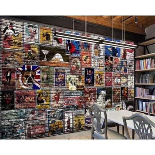 Retro poster wall brick background wall decoration painting