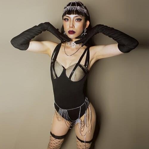 Retro Sexy Exotic Nightclub Performance Costume Jazz Ds Gogo Dancing Stage Clothing Pole Dance Bodysuit Rave Outfits VDB3664