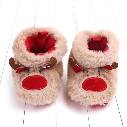 Baby 0-24M Newborn Infant Baby Girl Boy Christmas Shoes Cartoon Deer Warm Plush Crib Shoes Cute Xmas Gift