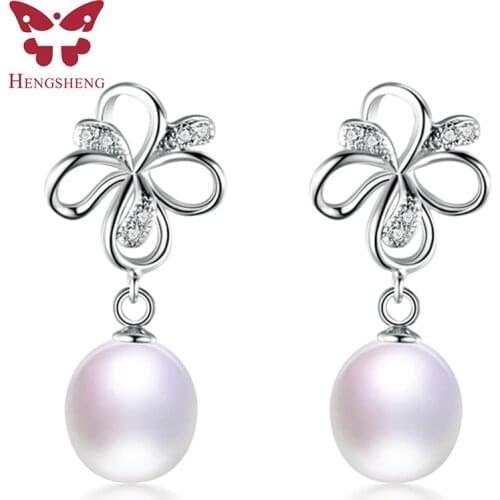 Flower 8-9mm Genuine Natural Freshwater Pearl Drop Earrings For Women, 925 Sterling Silver Jewelry Earrings 2021 New