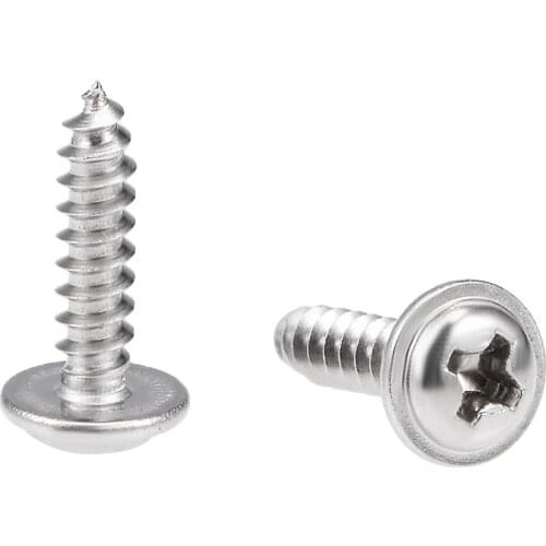Uxcell 50Pcs 3x12mm Self Tapping Screws Phillips Pan Head With Washer Screw 304 Stainless Steel Fasteners Bolts