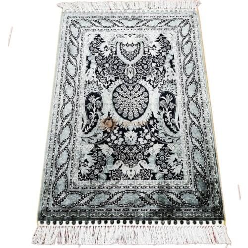 Seeykeep™ 2.7x4ft Rectangle Silk Handknotted Rug With Elegant Silver Grey Floral Designs -NY3016292