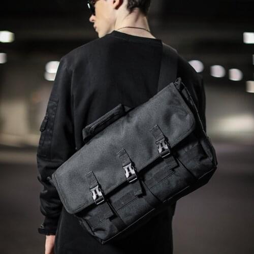 Men Pure Black Satchel Fashion Bike Riding Messenger Bag Large Capacity Sports Bag for Man Boys Crossbody Bicycle Shoulder Bag