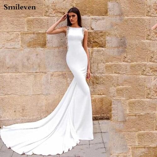Smileven Mermaid Wedding Dresses Soft Satin Appliqued Lace Bride Dress 2020 Vestido De Noiva Custom Made