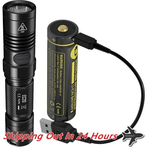 Nitecore EC20 960 Lumens LED Outdoor EDC Flashlight+18650 USB Port Rechargeable Battery+Charging Cable Waterproof Torch Lanterna