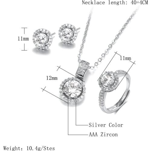 18K Gold Zircon Jewelry Sets Engagement Ring Necklace Earring for Bridal Wedding Jewelry Valentines Day Gift for Women