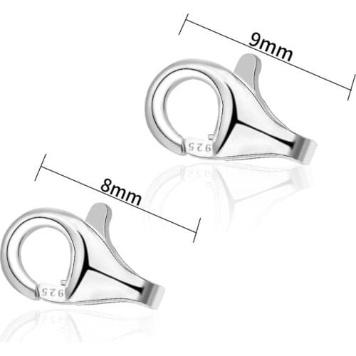 2pcs/bag 8/9mm Metal Sterling Silver Lobster Clasps Jewelry Making Necklace Closure Connector DIY Bracelet End Hooks Accessories