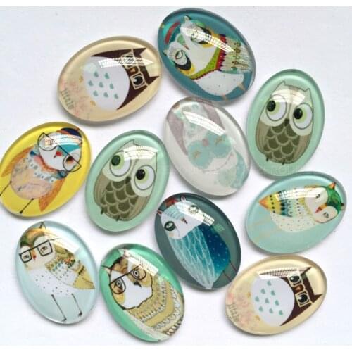 ZEROUP 2 Sizes Oval Photo Glass Cabochon Mixed Patterns Fit Pendant Base Setting for Flat Back Jewelry TP-301