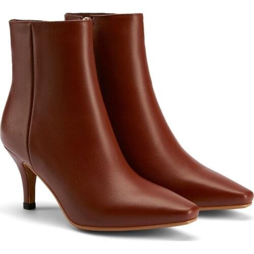 Womens Chelsea Ankle Boots Genuine Calf Leather Zipper Square Toe Thin High Heels Autumn Winter Handmade Shoes Women Size 3-13