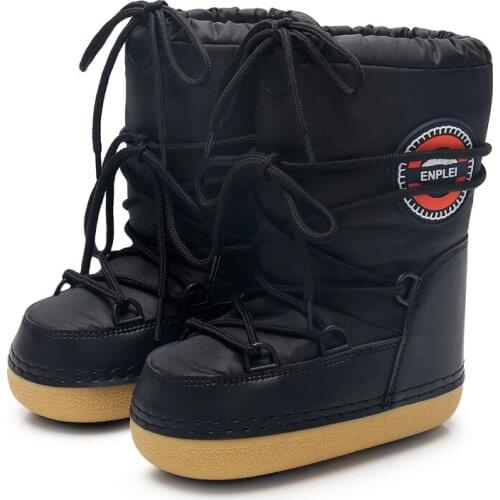 New Women Men And Kids Winter Snow Boots Waterproof Oxford Cloth And Warm Sponge Lining Moon Shoes Mid-Calf Lace Up Space Boots