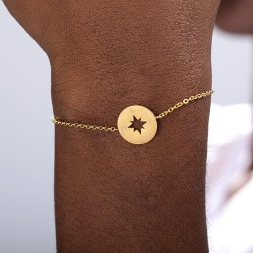 Vintage Compass Bracelets for Women Gold Silver Color Stainless Steel Bracelet Femme Geometric Round Pulseras Mujer BFF Jewelry
