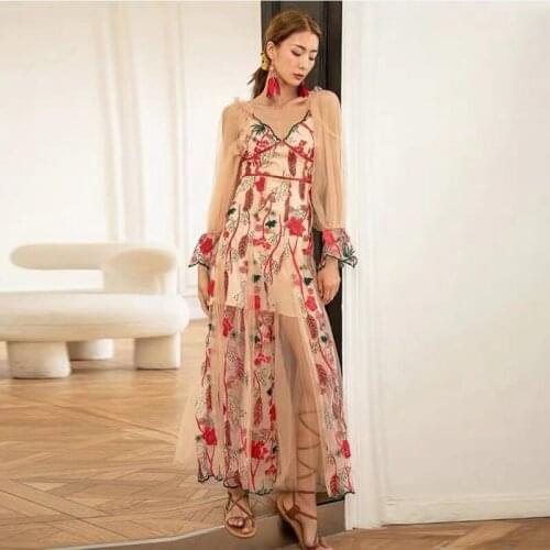 IVY HE Summer Long Dress Flower Embroidery Voile Summer Party Dresses Vintage Short Sleeve Casual Vouge Chic Dress Elbise Frocks