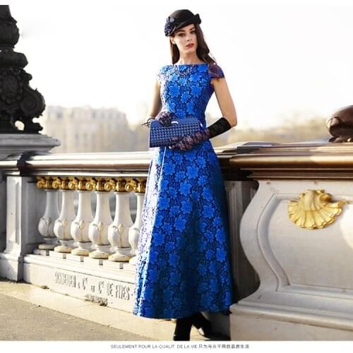 2016 Elegant Women Summer Maxi Dress Solid Blue Slim Fit & Flare Ladies Event Party Long Dresses S M L XL XXL XXXL Plus Size