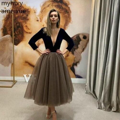 New Sexy Long Sleeve Custom Plus Size Evening Dresses 2020 Ever Pretty Black Velvet Abiye Short Dress Cheap Gown Robe De Soiree