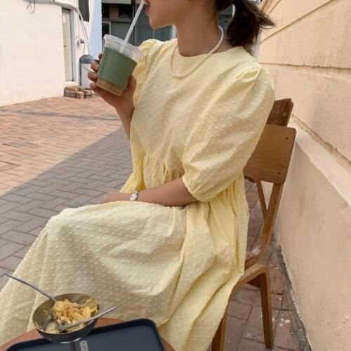 2021 Summer Dress Woman Loose Long Dress Vintage White Party Dresses Elegant Women Short Sleeve Polka Dot French Clothes 13720