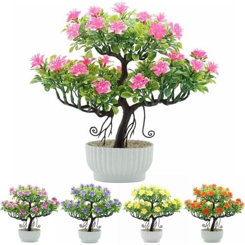 1Pc Plastic Vivid Color Artificial Flower Tree Potted Bonsai Home Office Garden Desktop Party Decor Non-fading