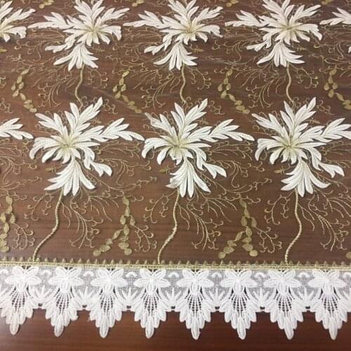 1 Yard Lace Fabric Beautiful Gold Floral Fabric Embroidery Mesh Lace Fabric For Curtain, Wedding Dress, Home Decor