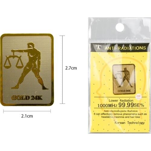 12pcs/Lot New Arrived 24K Gold Rectangle Constellation Anti Radiation Mobile Phone Stickers EMF Protection