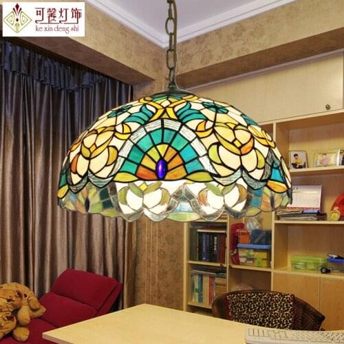 16inch Tiffany Europe Style Baroque Bohemia Pendant Light Stained Glass Bedroom Dining Room Kitchen Hanging Light E27 luminaire