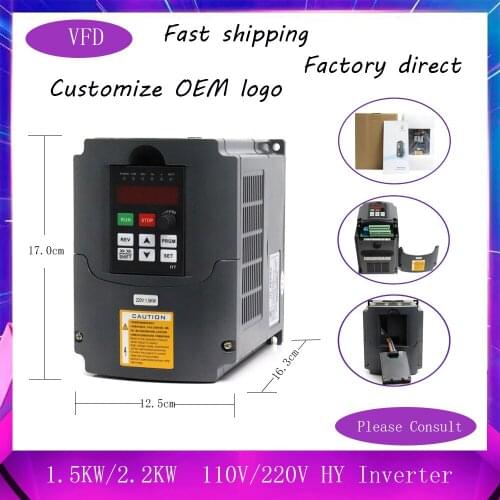1.5KW/2.2KW HY VFD Variable Frequency 110V/220V 3 Phase Inverter CNC Spindle Motor Speed Controller Drive 0-400Hz 3HP Output