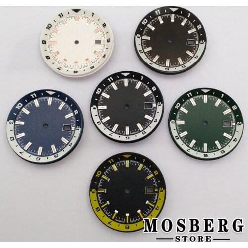 36.5mm Sterile Green Luminous Black Wrist Watch Parts Dial With Date Window For NH35 NH36 4R35 4R36 7S26 Automatic Movement